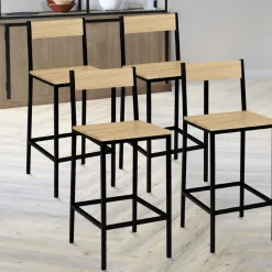 Chaises de bar industrielles métal et bois avec dossier x4