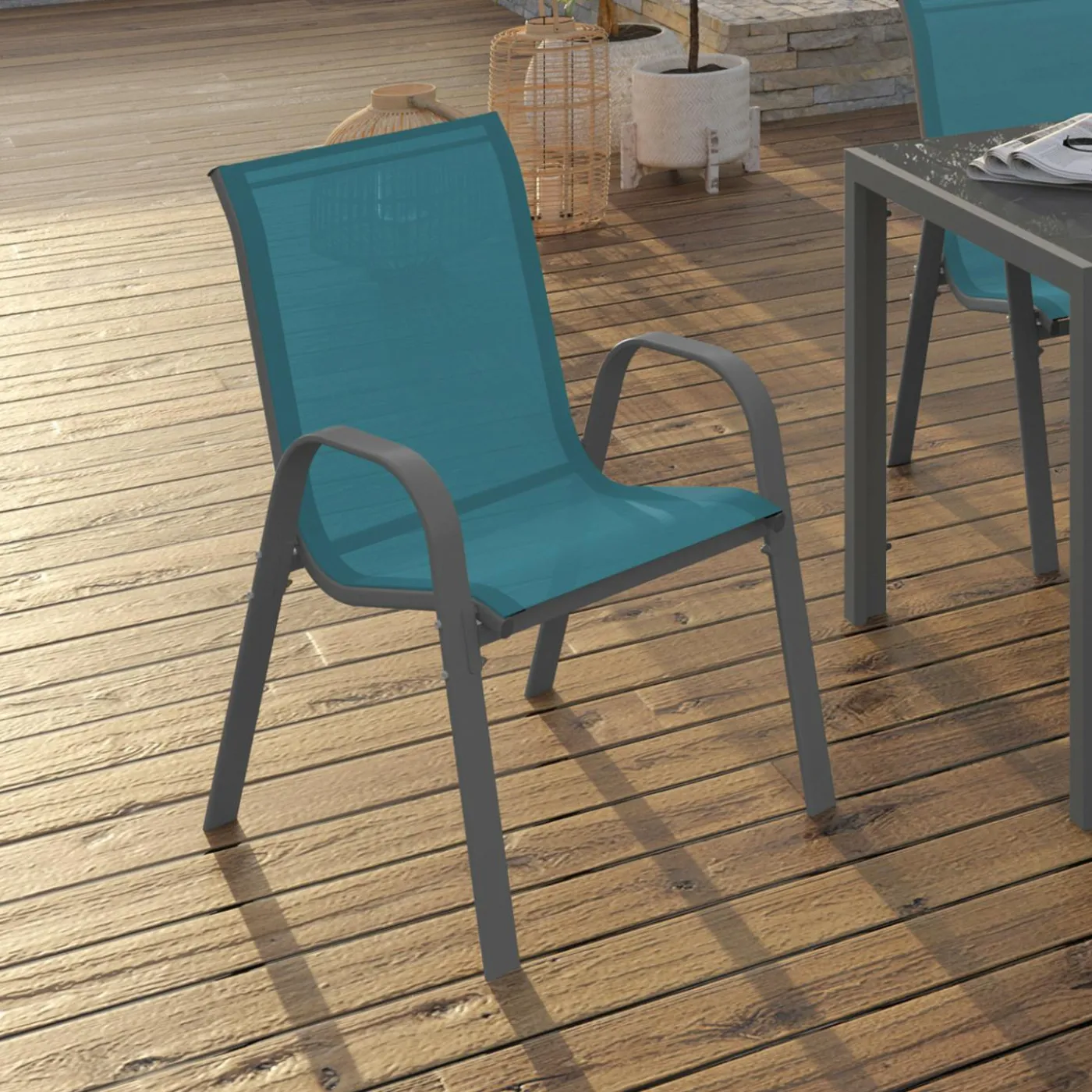 Chaises de jardin empilables bleu canard : lot de 6