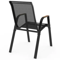Chaises de jardin empilables noir et bois métal et textilène