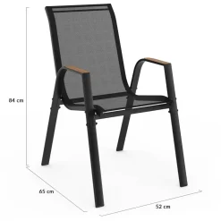 Chaises de jardin empilables noir et bois métal et textilène