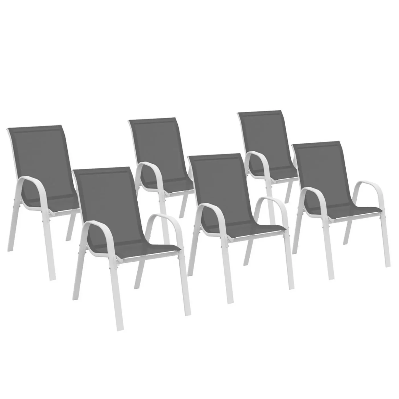 Chaises de jardin empilables blanc et gris - lot de 6