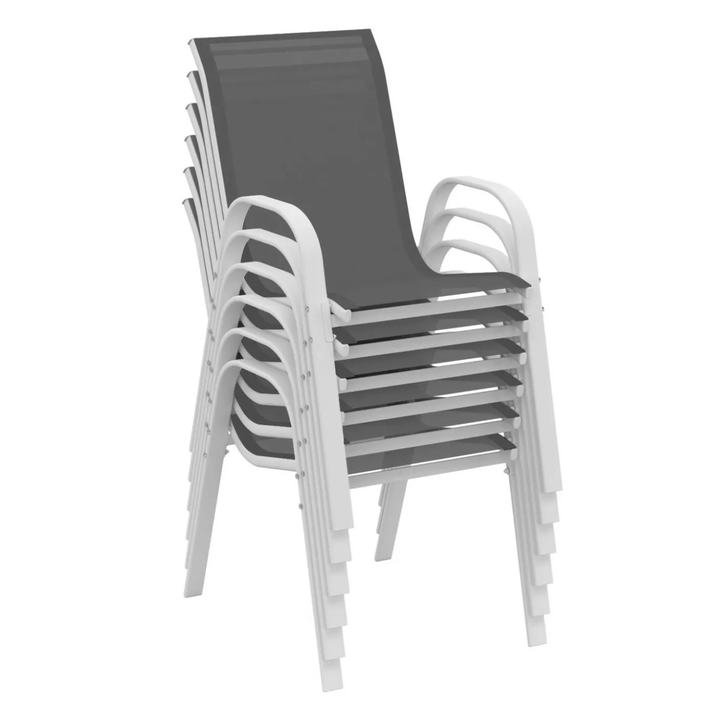 Chaises de jardin empilables blanc et gris - lot de 6