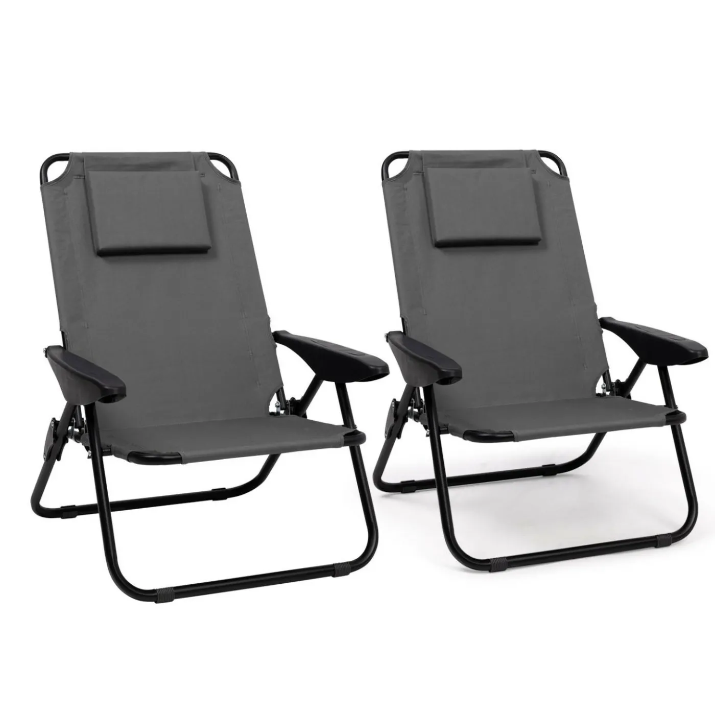 Chaises de plage pliantes gris anthracite avec dossier inclinable