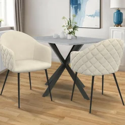 Chaises de salle à manger design en velours gaufré beige