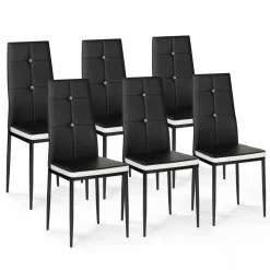 Chaises de salle à manger noires et blanches avec strass