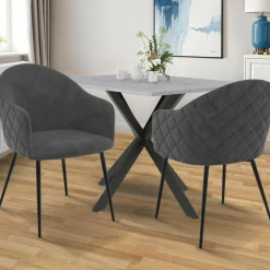Chaises de salle à manger design en velours gris foncé