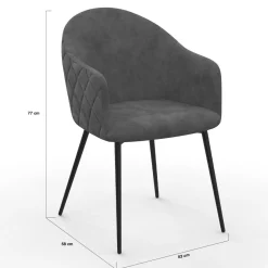 Chaises de salle à manger design en velours gris foncé