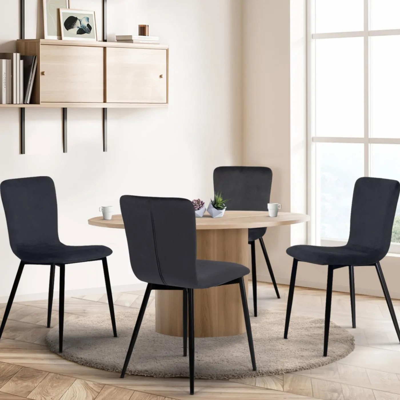 Chaises design en velours gris foncé x4