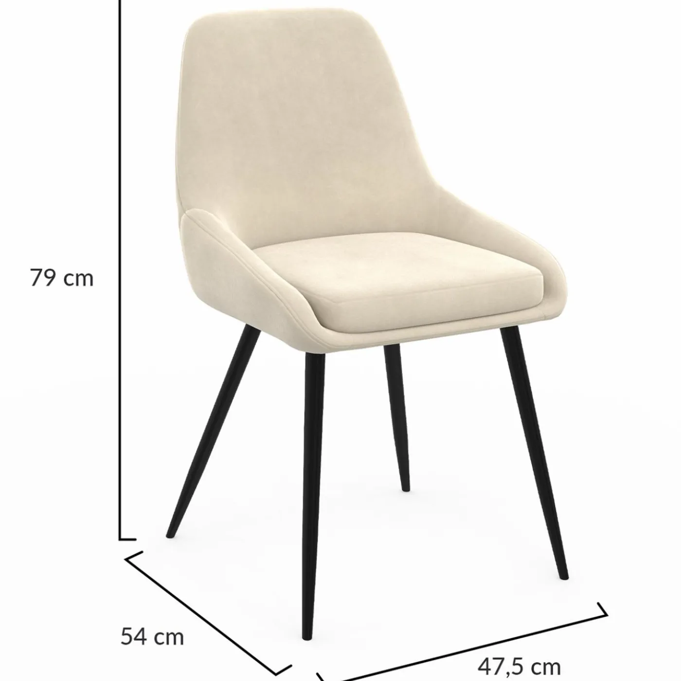 Chaises en velours beige avec demi-accoudoirs