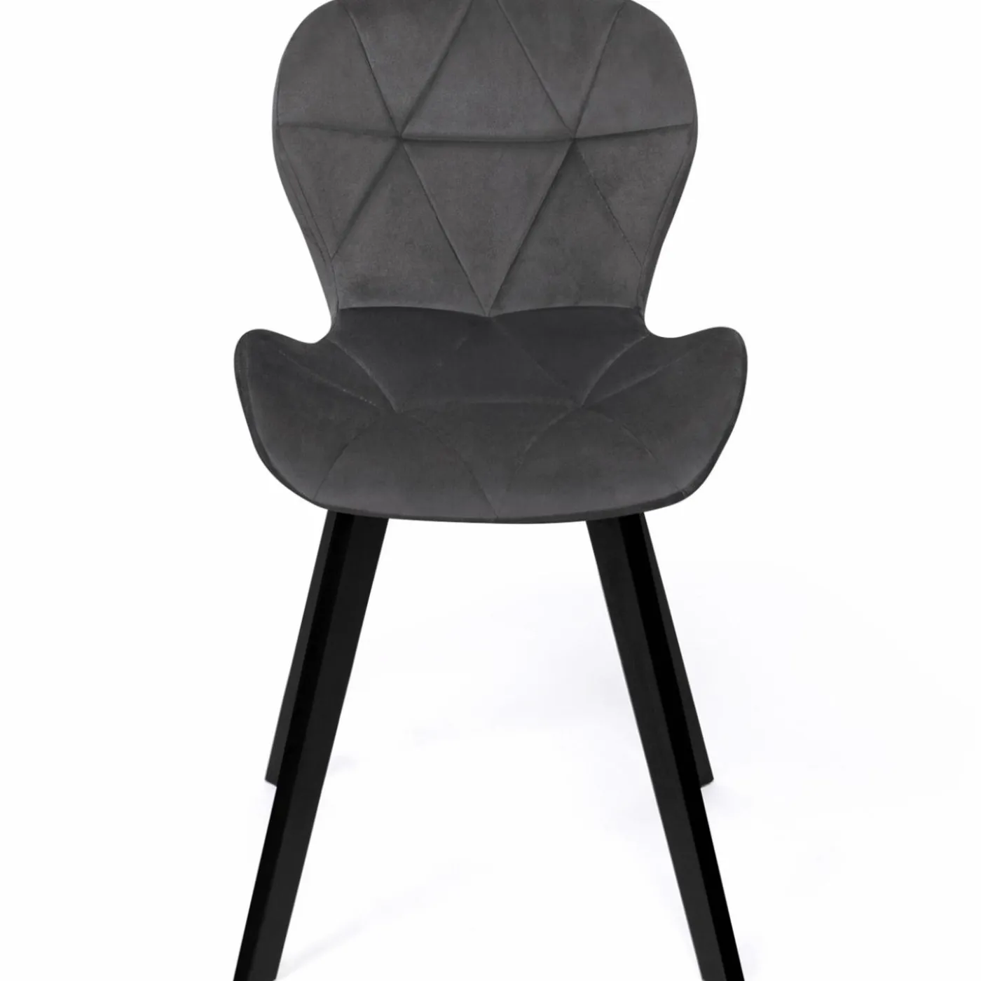 Chaises en velours matelassée bleu, gris foncé, gris clair et jaune