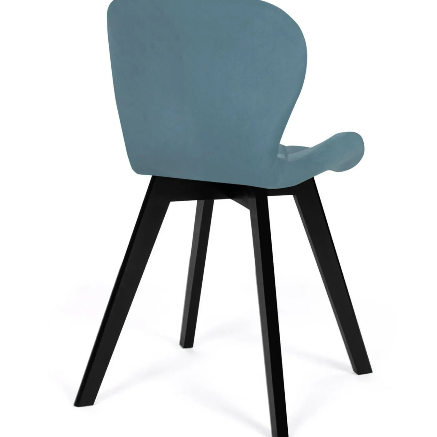 Chaises en velours pastel bleu, gris clair, gris foncé et rose