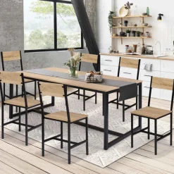 Chaises industrielles en métal noir et bois