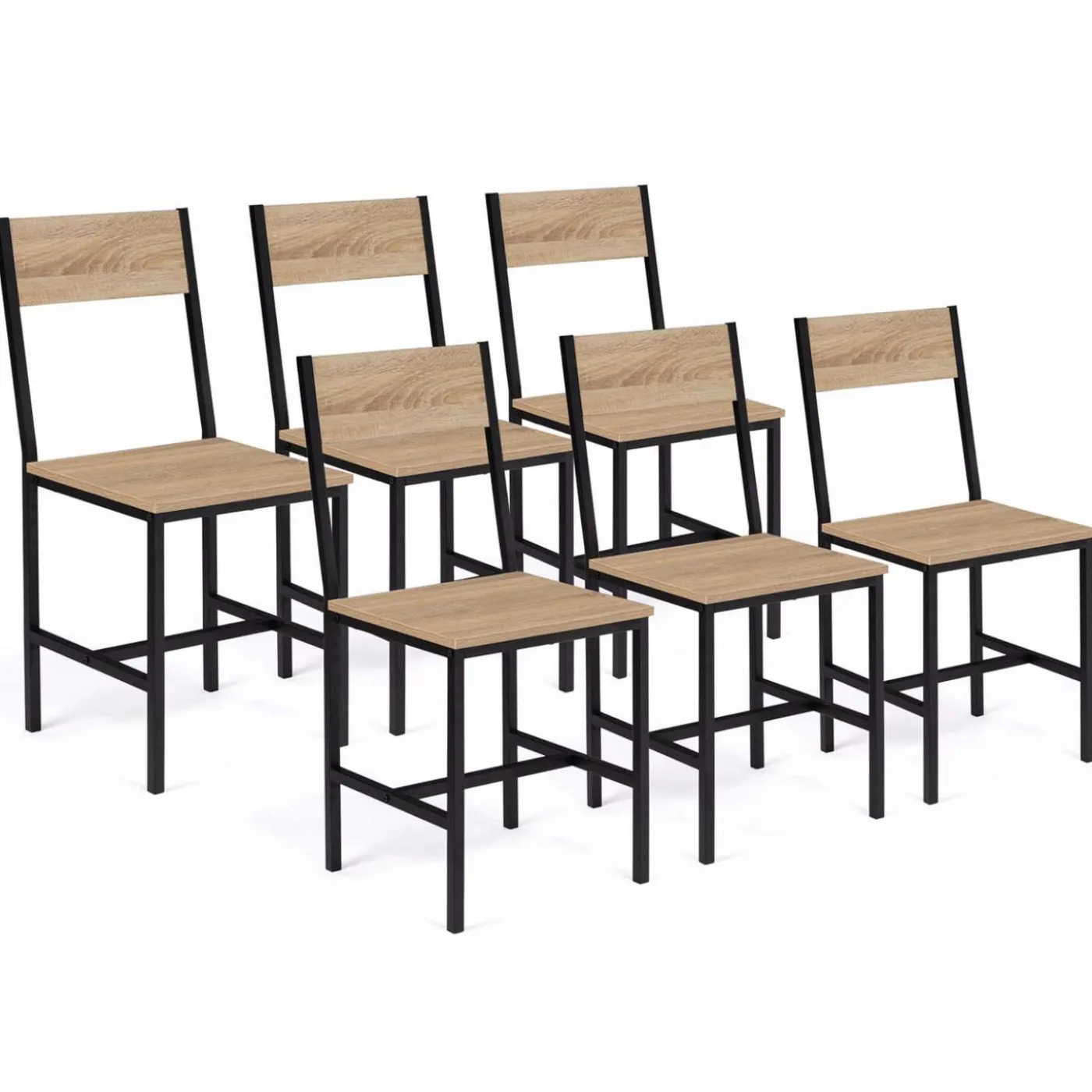 Chaises industrielles en métal noir et bois