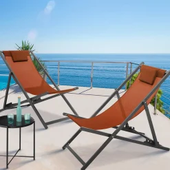 Chaises longues terracotta pliables