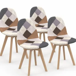 Chaises motifs patchworks marron scandinaves : lot de 4