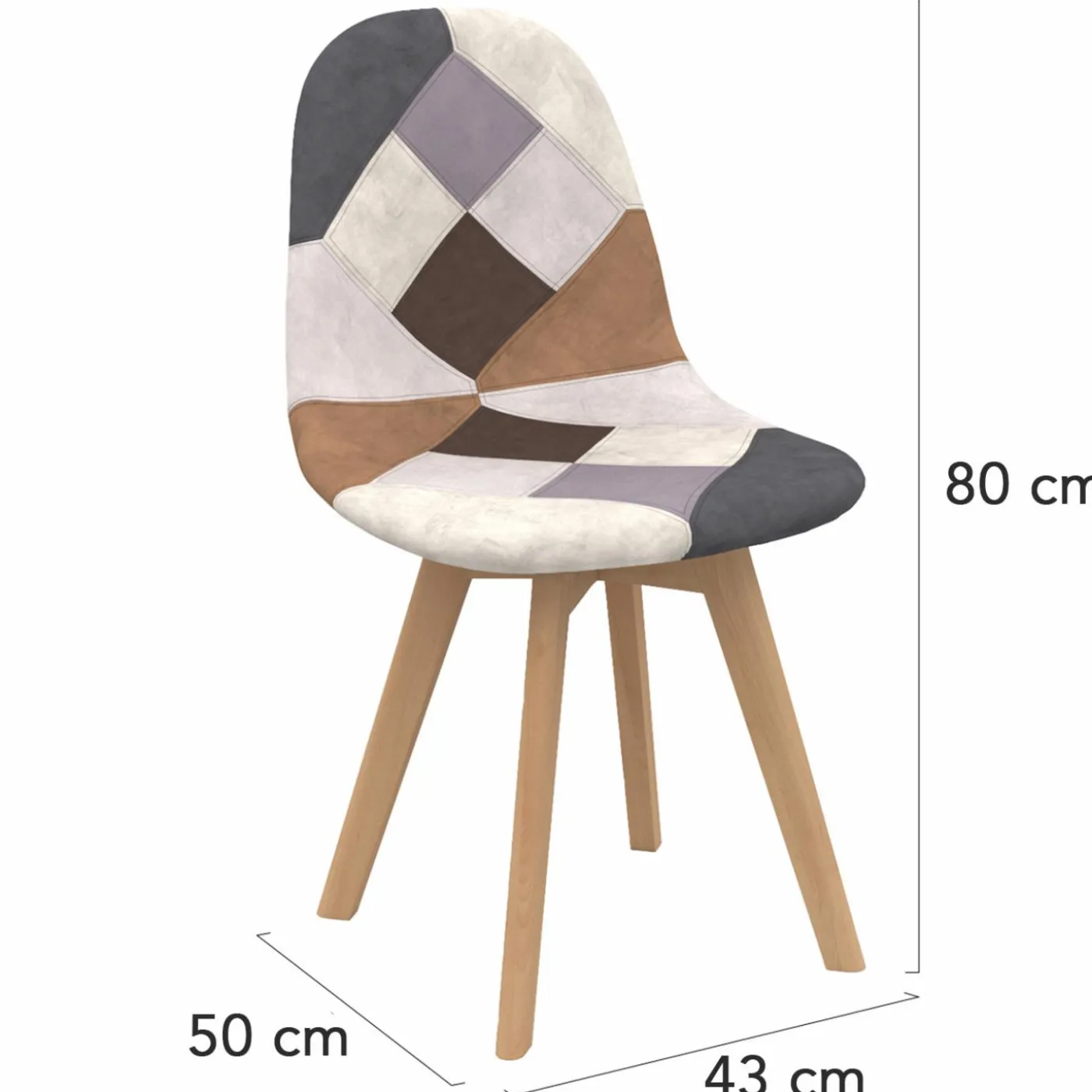 Chaises motifs patchworks marron scandinaves : lot de 4