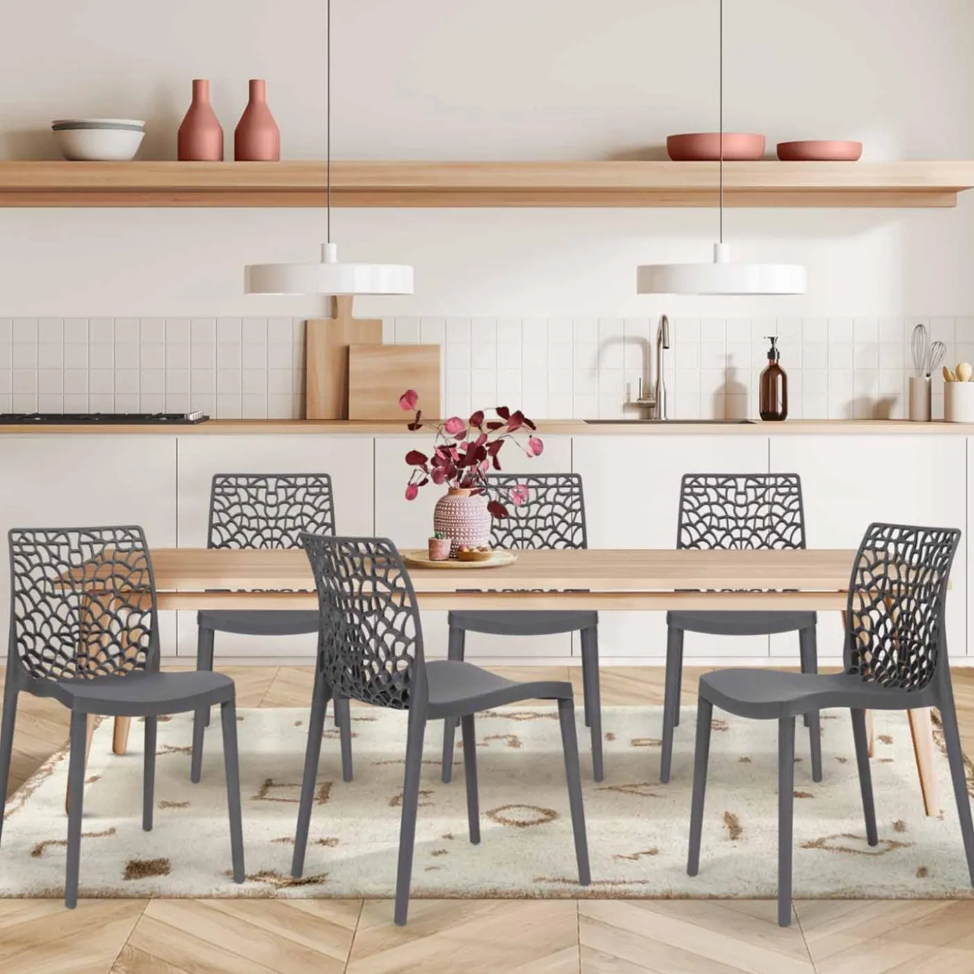 Chaises nid d'abeille gris anthracite : lot de 6