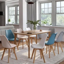 Chaises scandinaves 4 couleurs : pastel rose x2, blanc x2, gris clair x2 et bleu x2