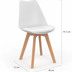 Chaises scandinaves 4 couleurs : blanc x2, gris clair x2, gris foncé x2 et noir x2