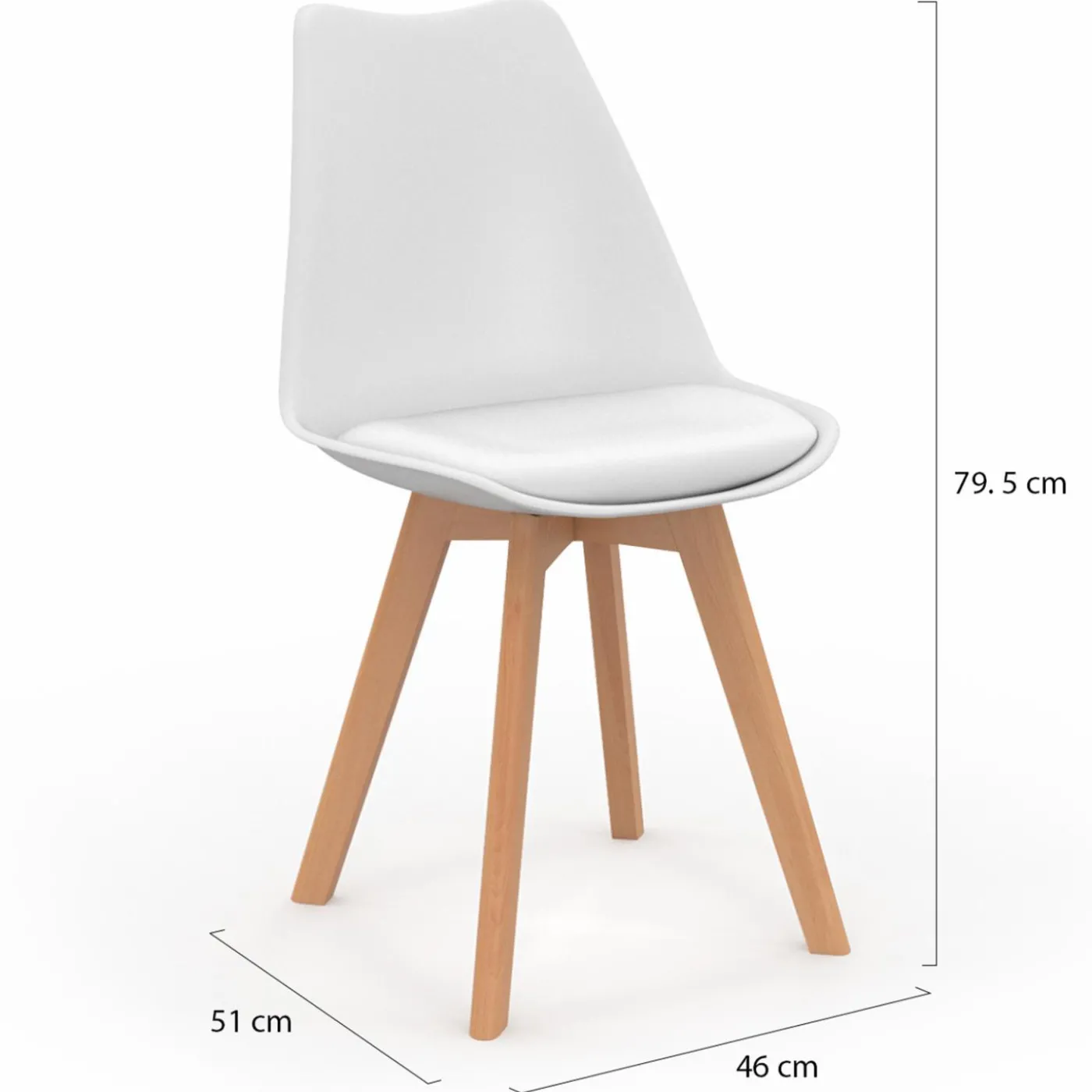 Chaises scandinaves 4 couleurs : blanc x2, gris clair x2, gris foncé x2 et noir x2