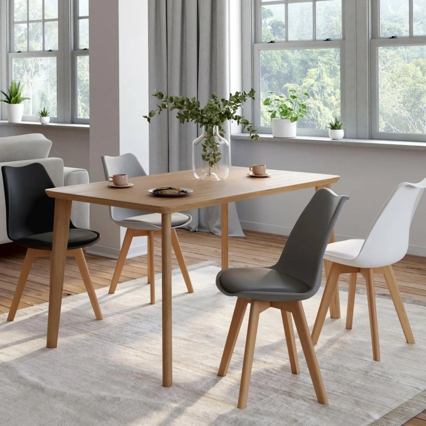 Chaises scandinaves 4 couleurs : gris foncé, gris clair, noir et blanc