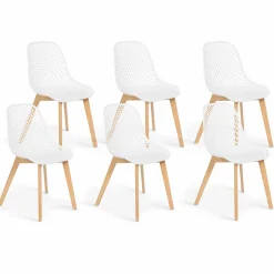 Chaises scandinaves blanches x6 avec dossier ajouré
