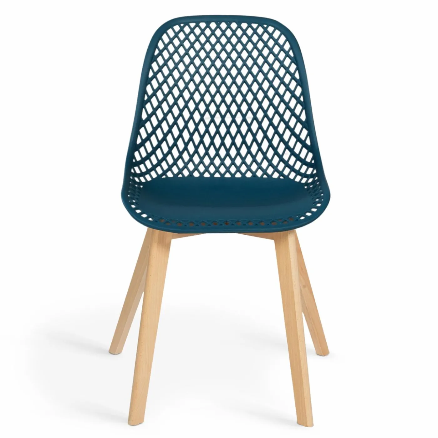 Chaises scandinaves bleu x2, blanc, gris clair et gris foncé x2 avec dossier ajouré