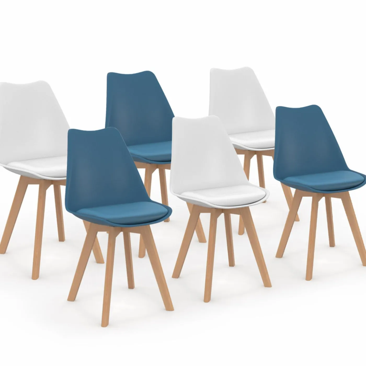 Chaises scandinaves bleu canard et blanc
