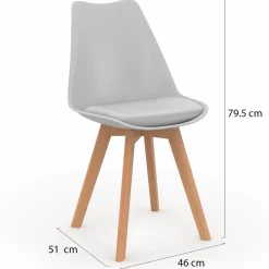 Chaises scandinaves mix color : gris foncé, gris clair, patchworks marron