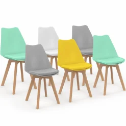Chaises scandinaves mix color vert menthe, jaune, blanc et gris