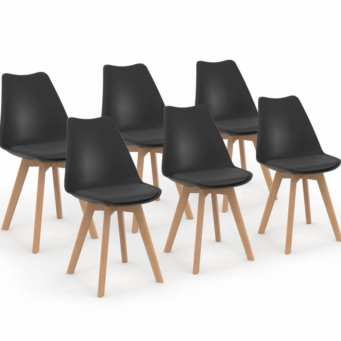 Chaises scandinaves noires avec coussin