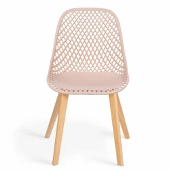 Chaises scandinaves pastel rose, blanc, gris clair x2, bleu x2 avec dossier ajouré