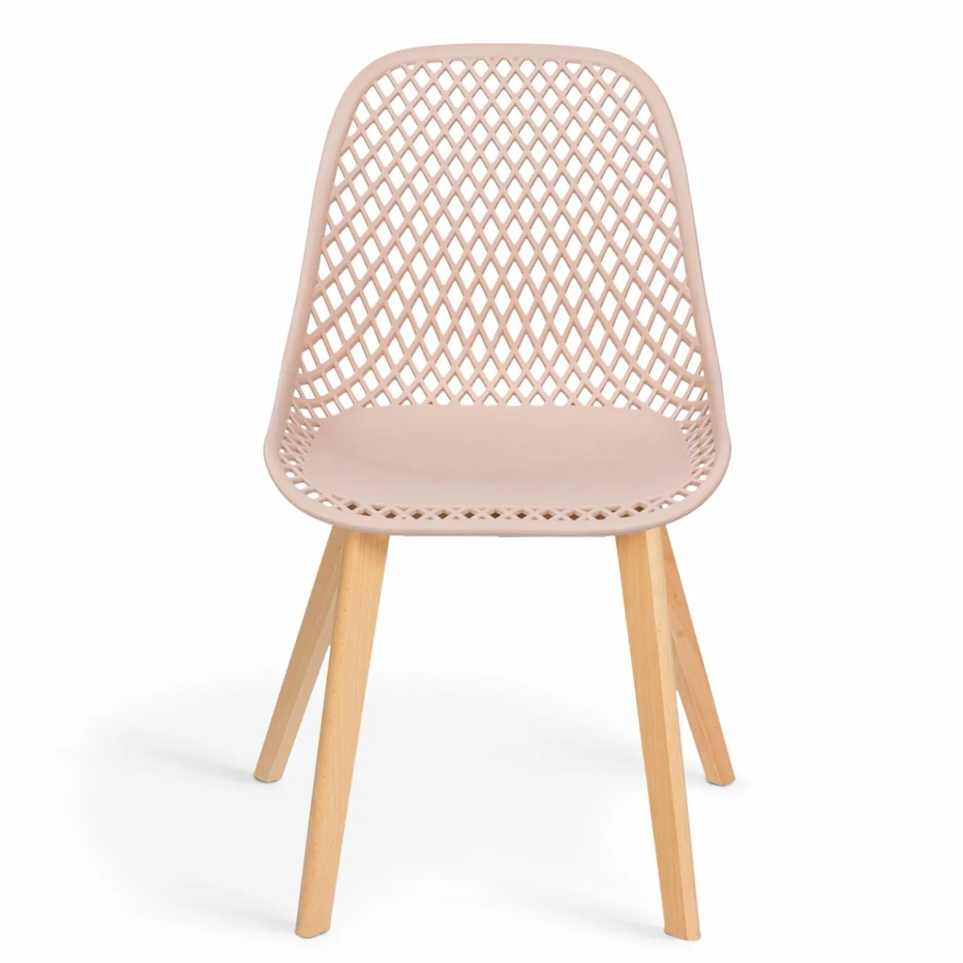 Chaises scandinaves pastel rose, blanc, gris clair x2, bleu x2 avec dossier ajouré