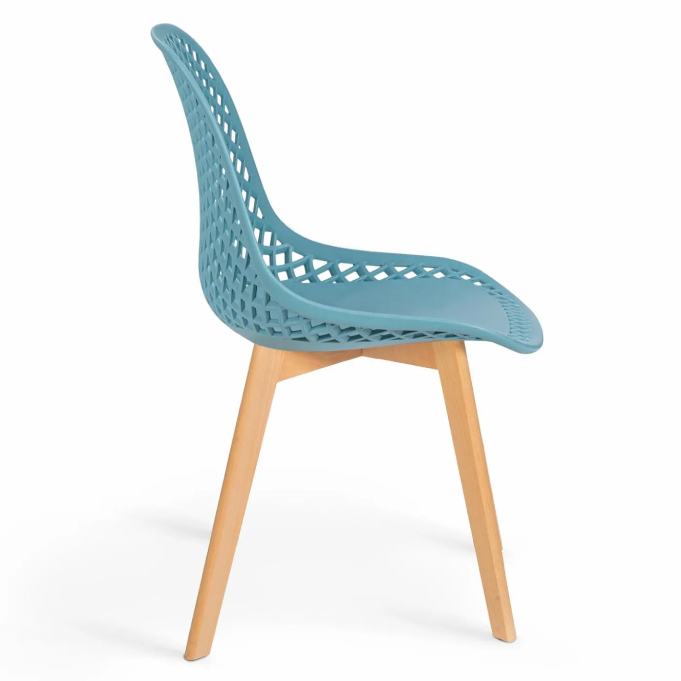 Chaises scandinaves pastel rose, blanc, gris clair x2, bleu x2 avec dossier ajouré