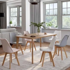 Chaises scandinaves rose pastel, gris, blanc avec coussin