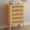 Chiffonier commode semainier cannage bois 5 tiroirs 60 cm