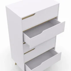 Chiffonnier 5 tiroirs bois et blanc style scandinave