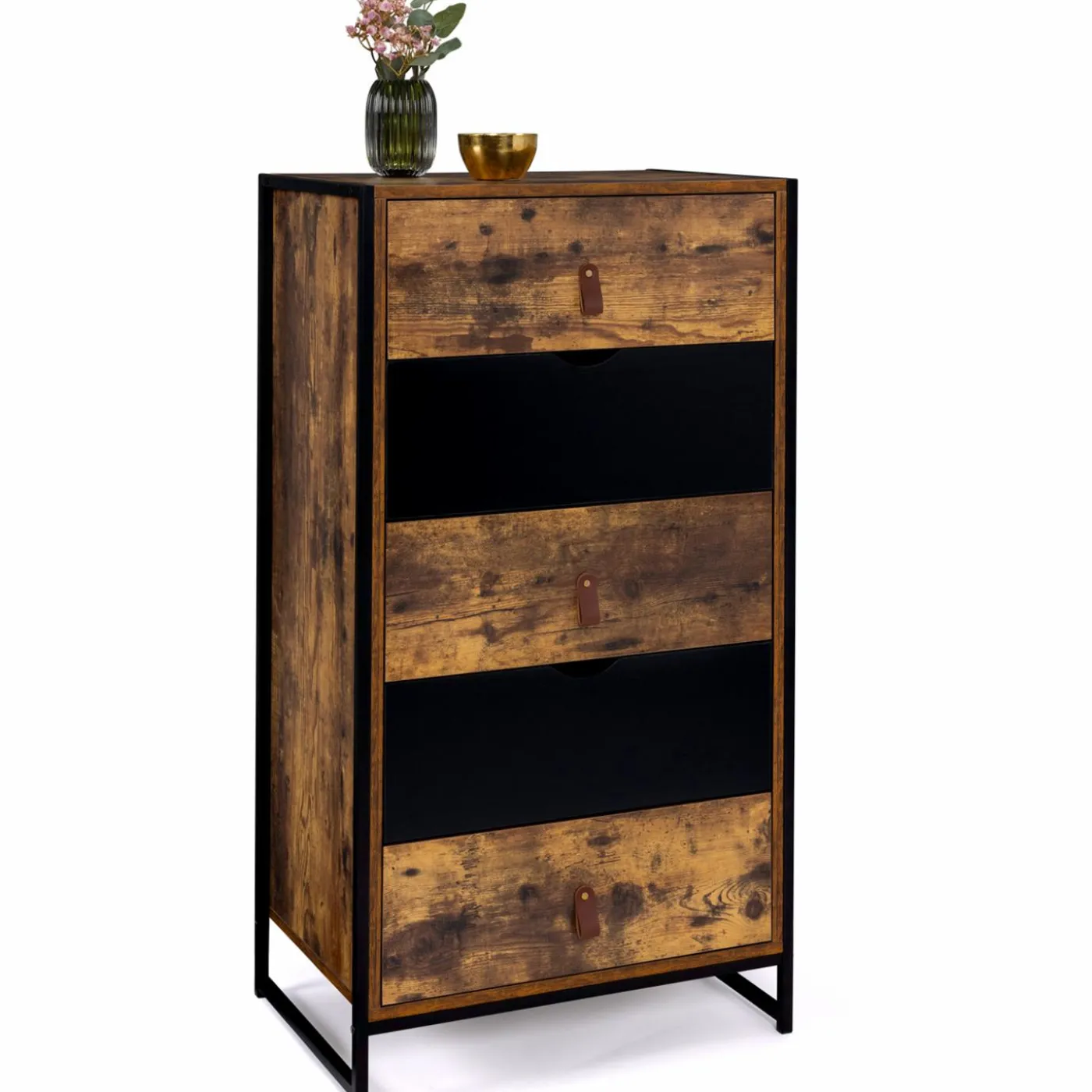 Chiffonnier bois et métal avec 5 tiroirs