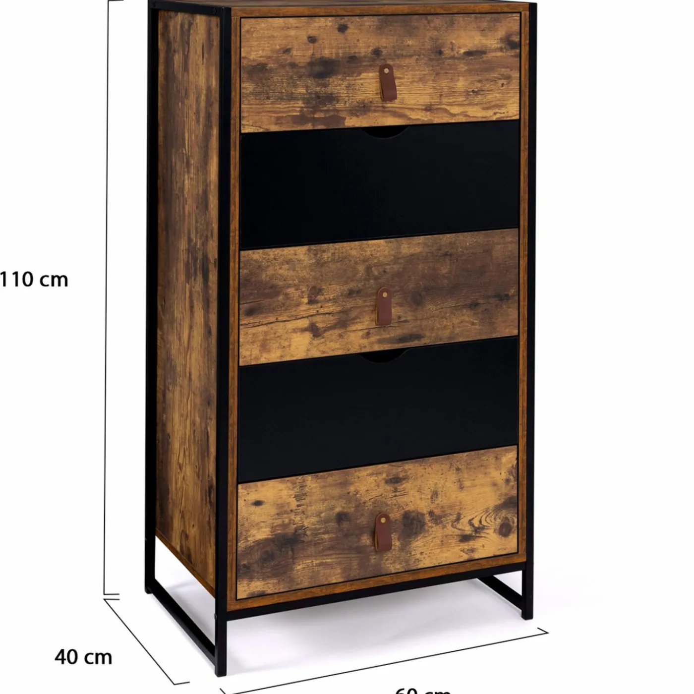 Chiffonnier bois et métal avec 5 tiroirs