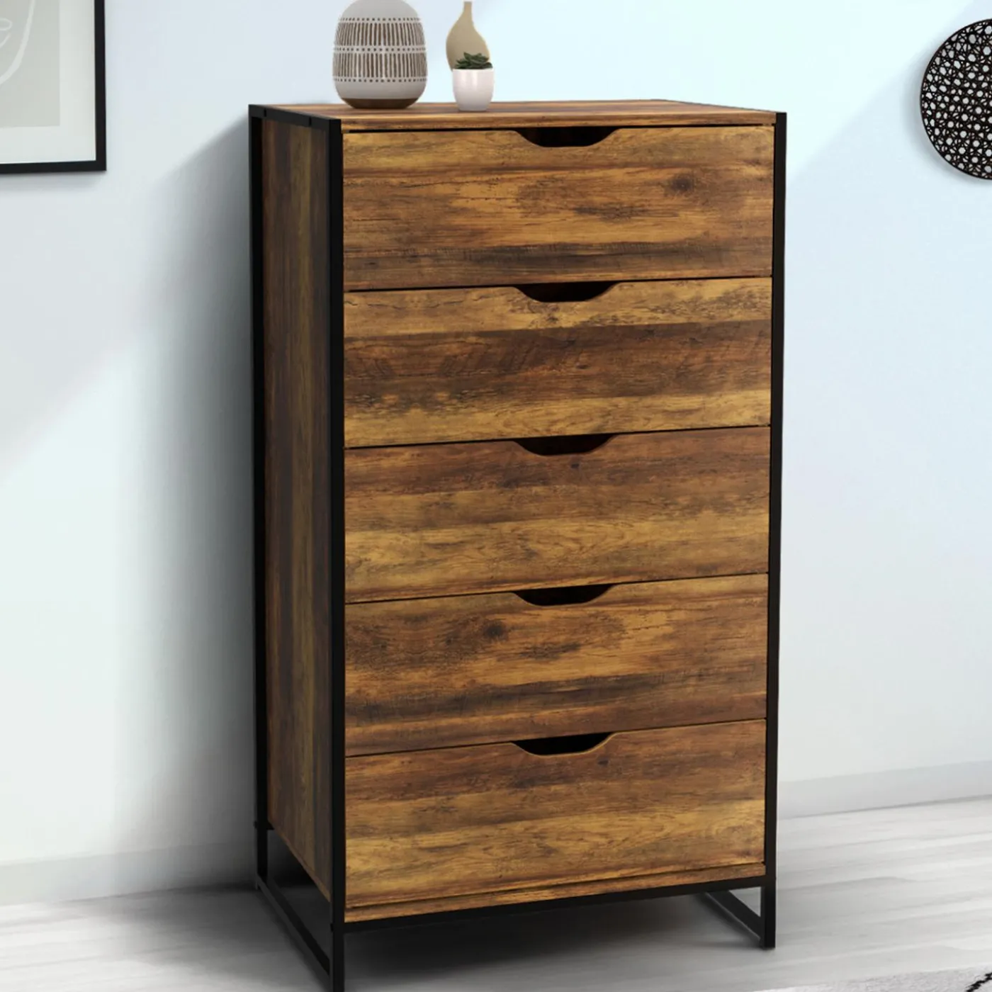 Chiffonnier design industriel 5 tiroirs