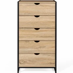 Chiffonnier industriel bois et métal 5 tiroirs