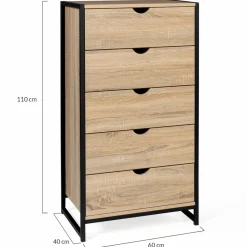 Chiffonnier industriel bois et métal 5 tiroirs