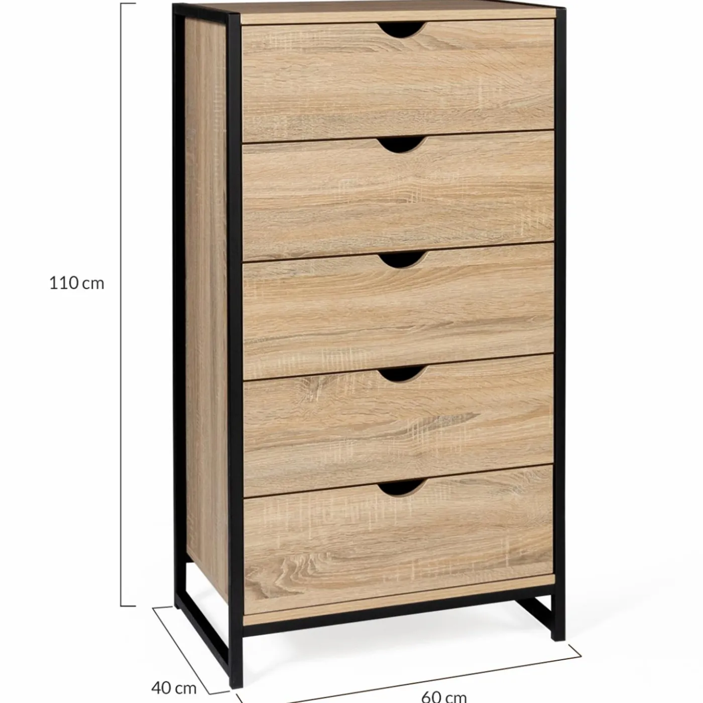 Chiffonnier industriel bois et métal 5 tiroirs