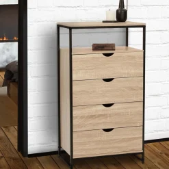 Chiffonnier industriel bois et métal avec 4 tiroirs
