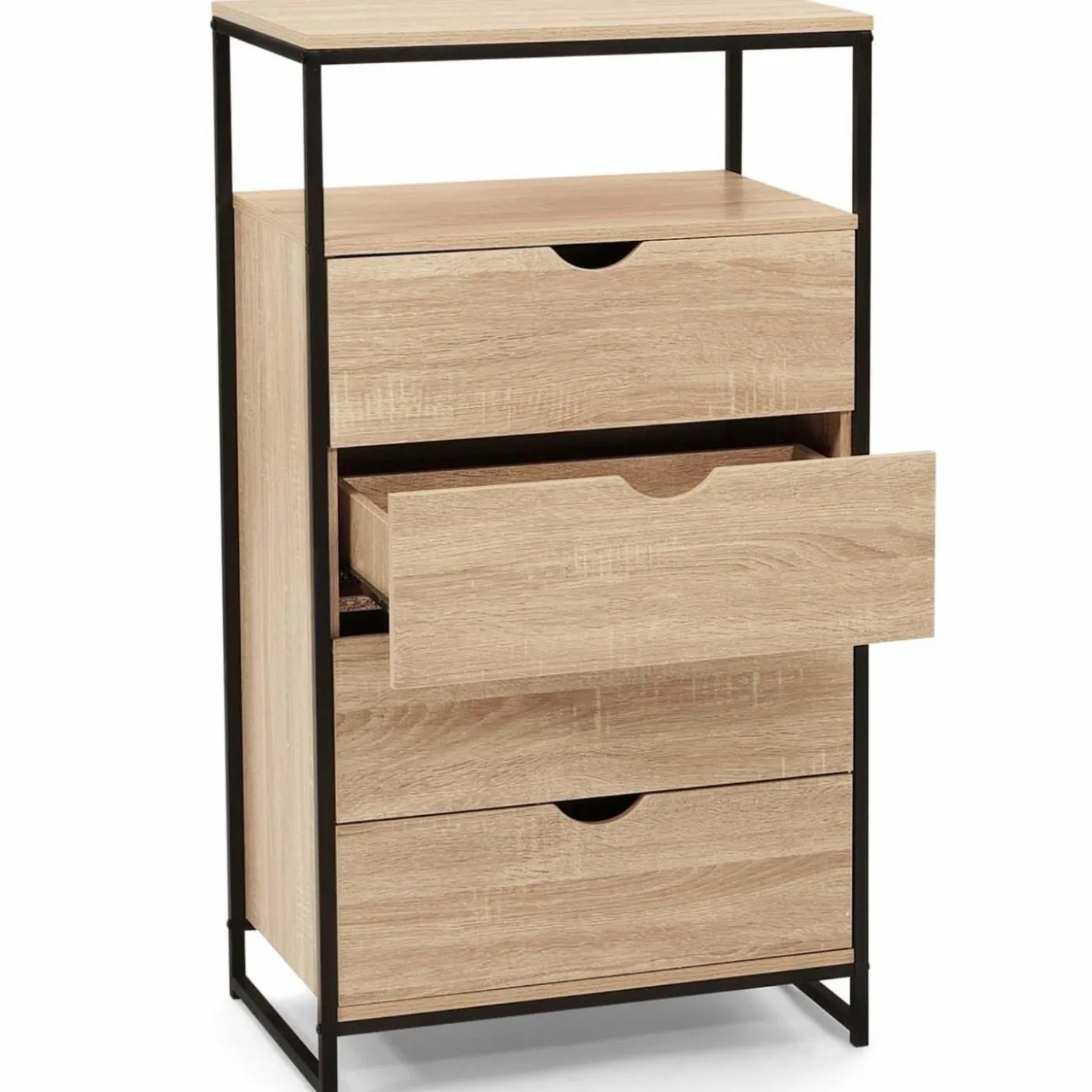 Chiffonnier industriel bois et métal avec 4 tiroirs