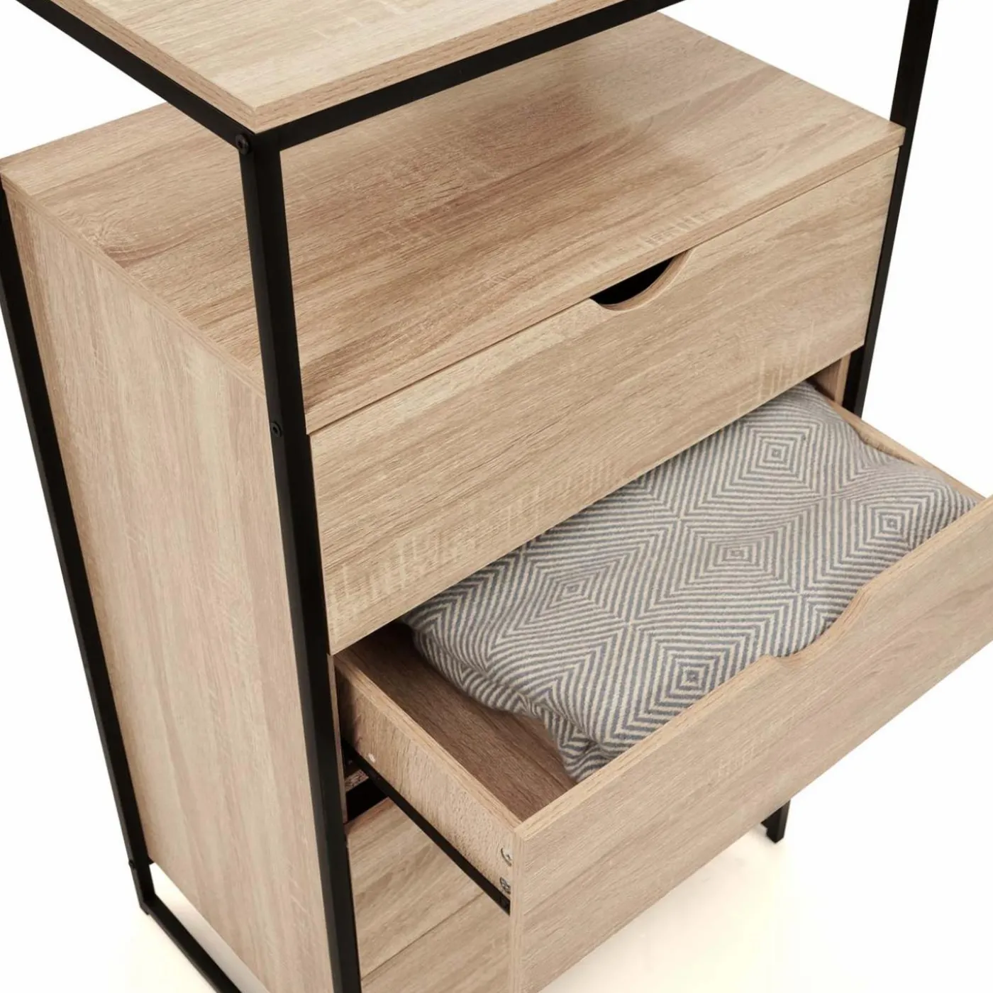 Chiffonnier industriel bois et métal avec 4 tiroirs