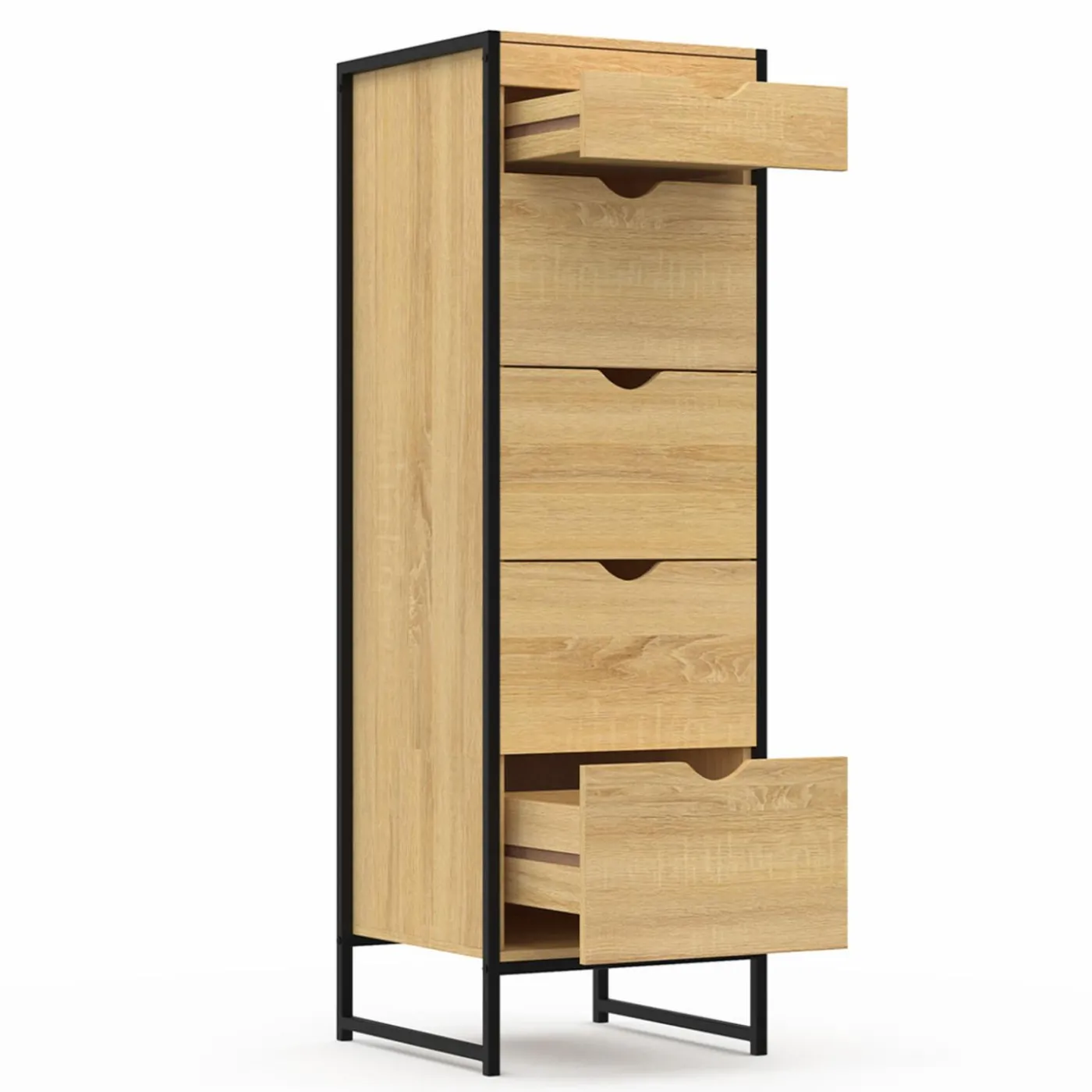 Chiffonnier industriel 40cm 5 tiroirs meuble d'entrée avec miroir