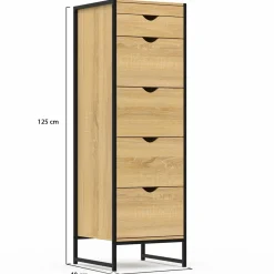 Chiffonnier industriel 40cm 5 tiroirs meuble d'entrée avec miroir