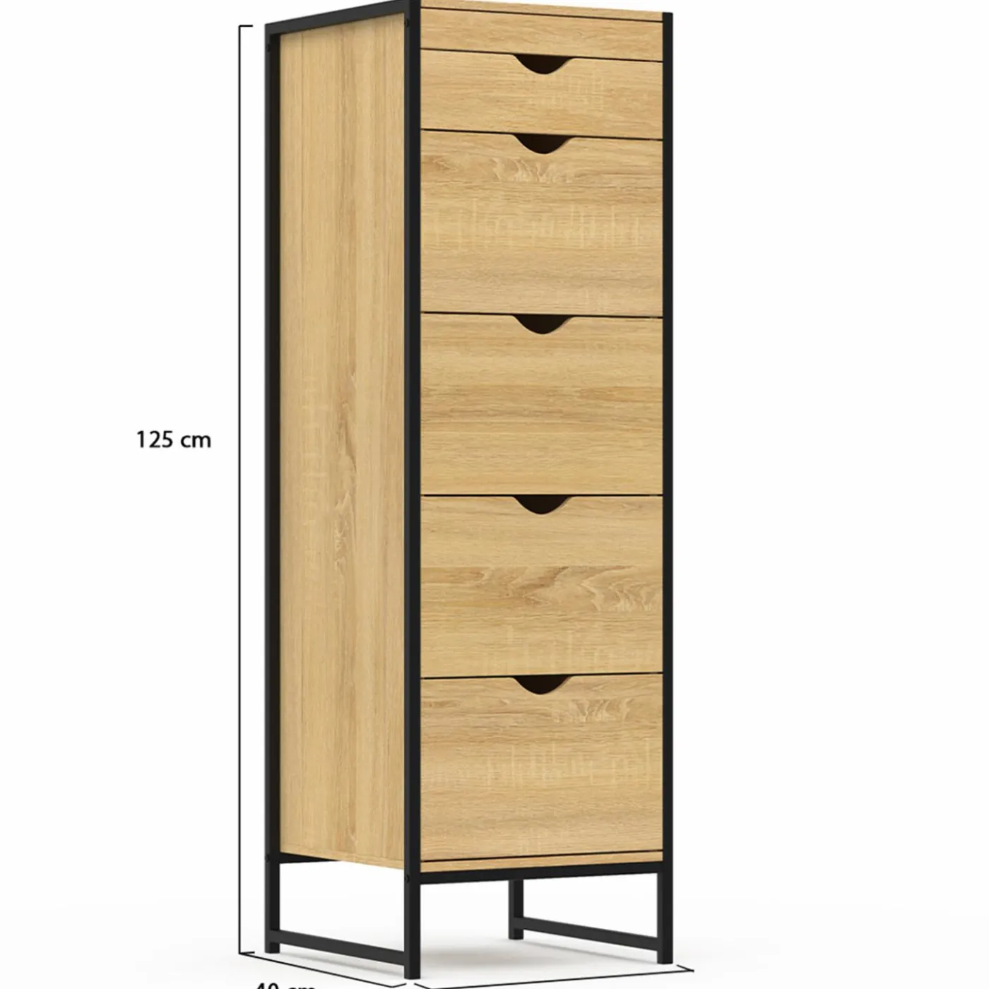 Chiffonnier industriel 40cm 5 tiroirs meuble d'entrée avec miroir