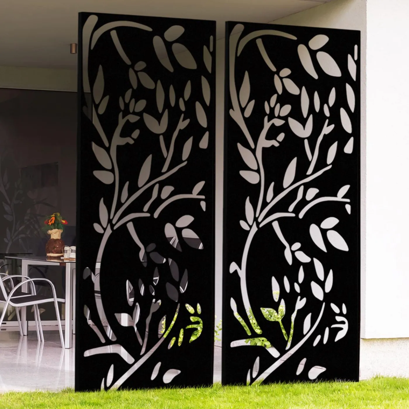 Claustra extérieur métal noir mat motif floral